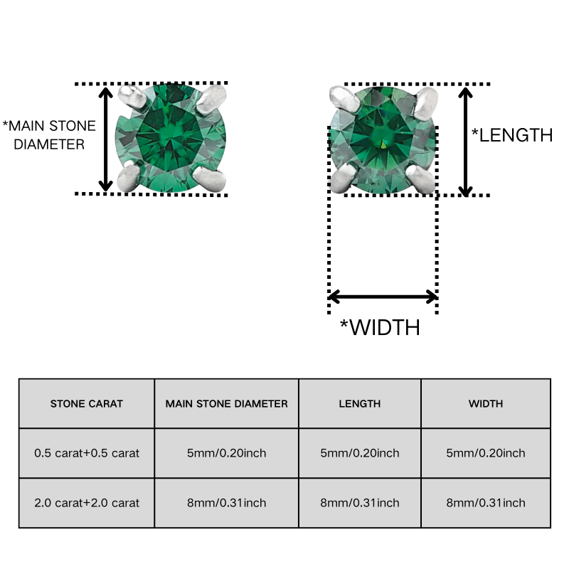 Women's Green Moissanite Four Claws Stud Earrings, 2 Carat